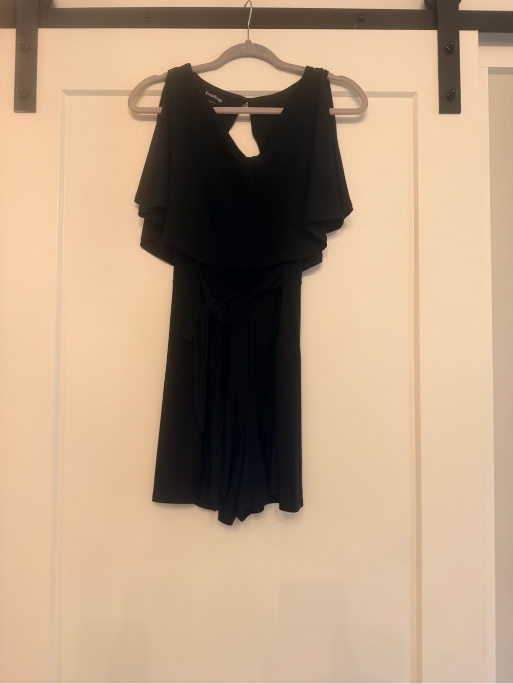 bebe Black One-Shoulder Ruffle Dress with Tie Waist